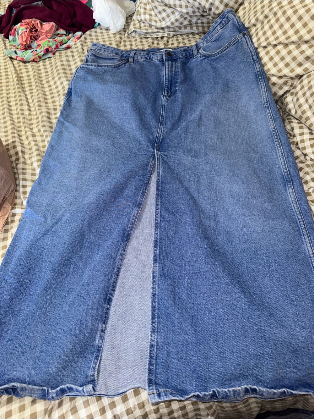 Wrangler Blue Denim Maxi Skirt with Front Slit